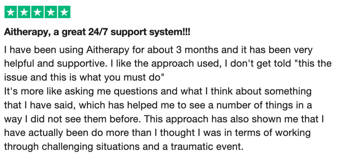 Aitherapy Review from Trustpilot Showing Not Political Support Aitherapy Review from Trustpilot Showing Not Political Support