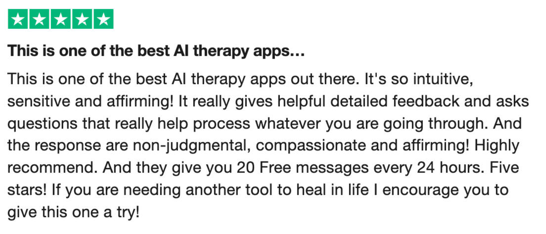 Aitherapy Review from Trustpilot Showing Not Political Support