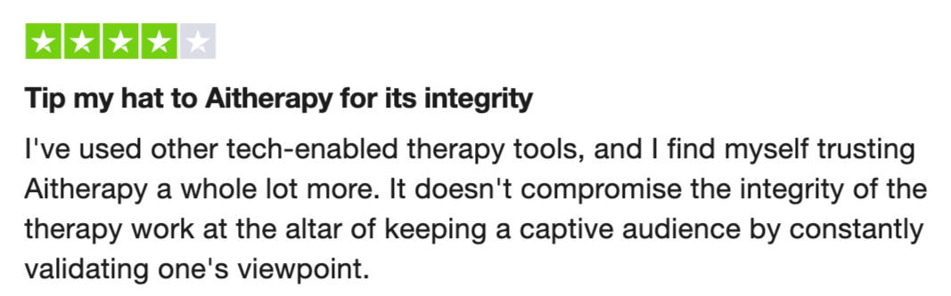 Aitherapy Review from Trustpilot Showing Not Political Support Aitherapy Review from Trustpilot Showing Not Political Support